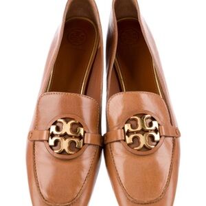 Tory Burch Brown Leather Loafers with Gold Accent